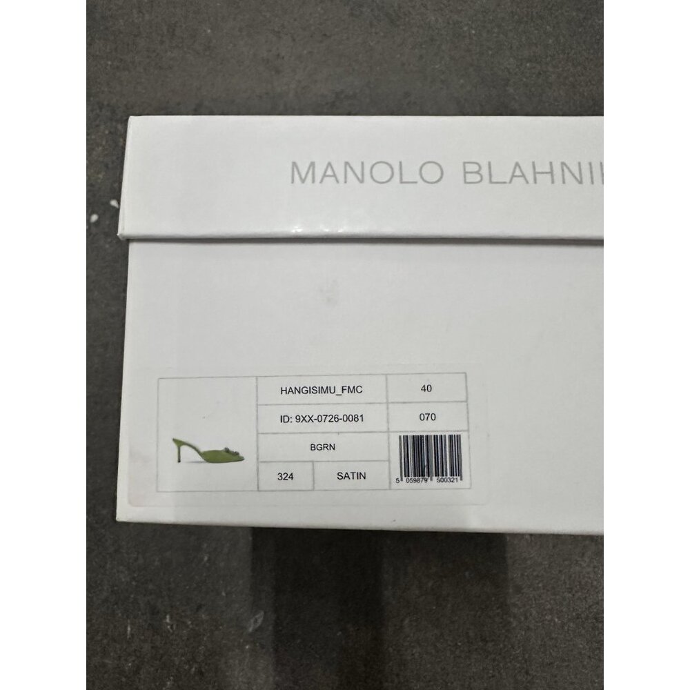 Manolo Blahnik Satin Hangisimu 70 Mule Heels Green Satin - Picture 7 of 13